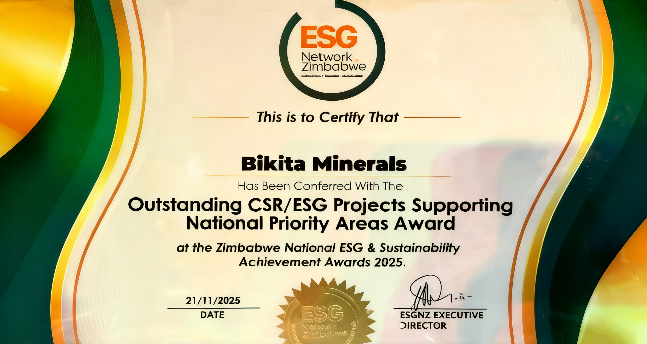 中礦資源比基塔礦業榮獲津巴布韋 2025 年度ESG 三項獎勵 | 可持續發展再獲認可